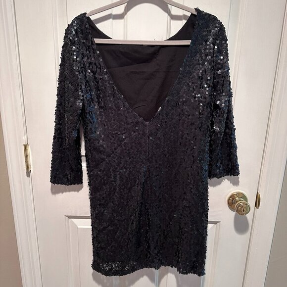 Zara Sequins Black Dress with V Back - Size Medium - Picture 2 of 3